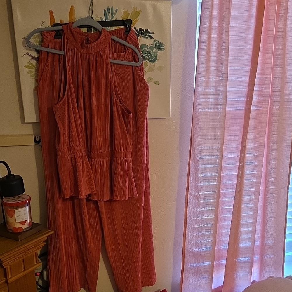 Sleeveless Pleated Jumpsuit in Rust Pink